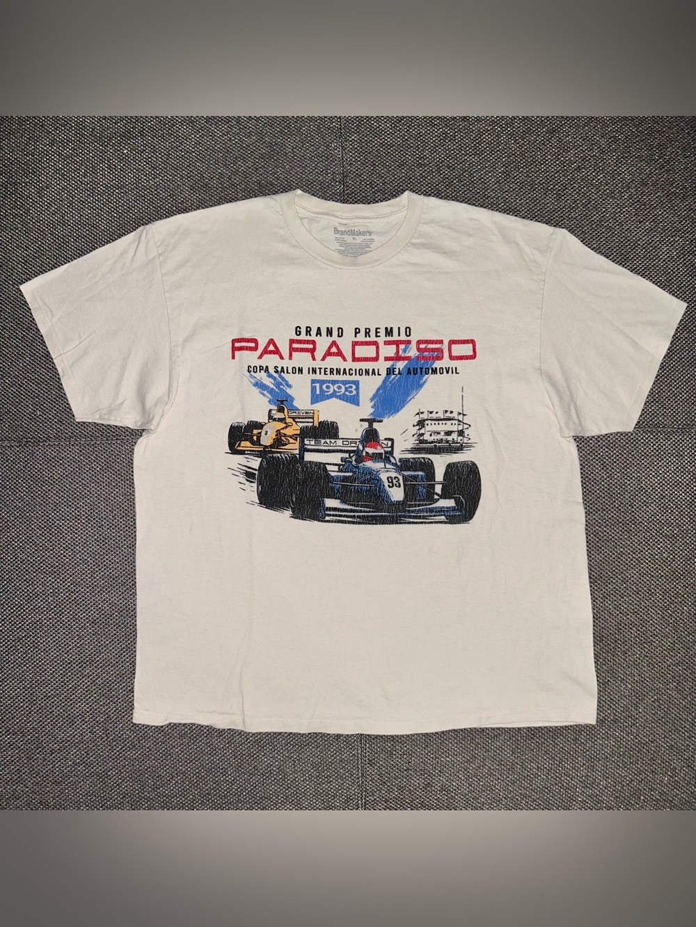 Vintage Grand Prix Men’s White 'Paradiso' Graphic Racing Tee - Picture 2 of 5